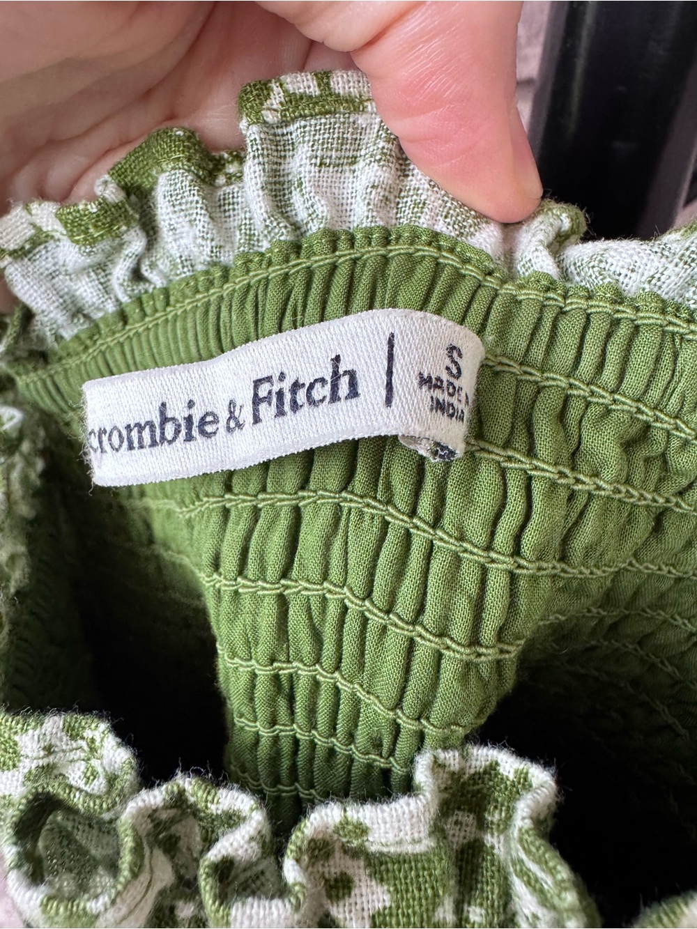 Abercrombie & Fitch Green Printed Linen Blend Puff Sleeve Dress - Picture 7 of 7
